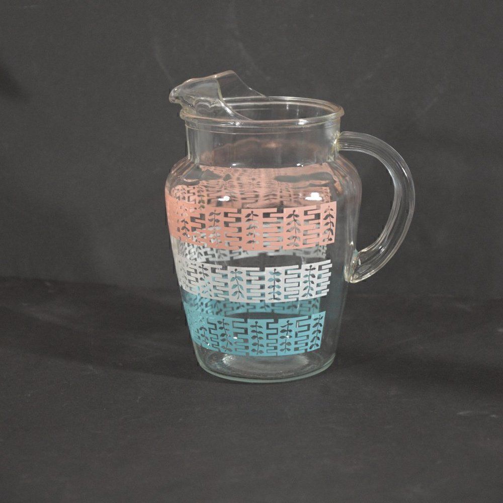 Anchor Hocking Vintage Pitcher with Ice Lip Pastel Lattice Motif 1950's - 1960's